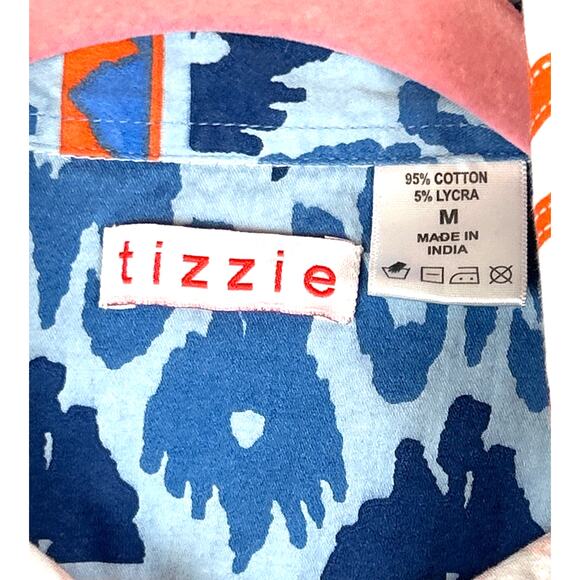 Tizzie Women’s Medium Orange White Geometric Button-Down Long Sleeve Blouse Top - Picture 3 of 5